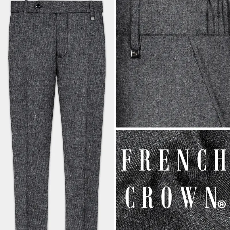 Vampire Gray Wool Blend Flannel Slight Stretch Waistband Tweed Pant 1
