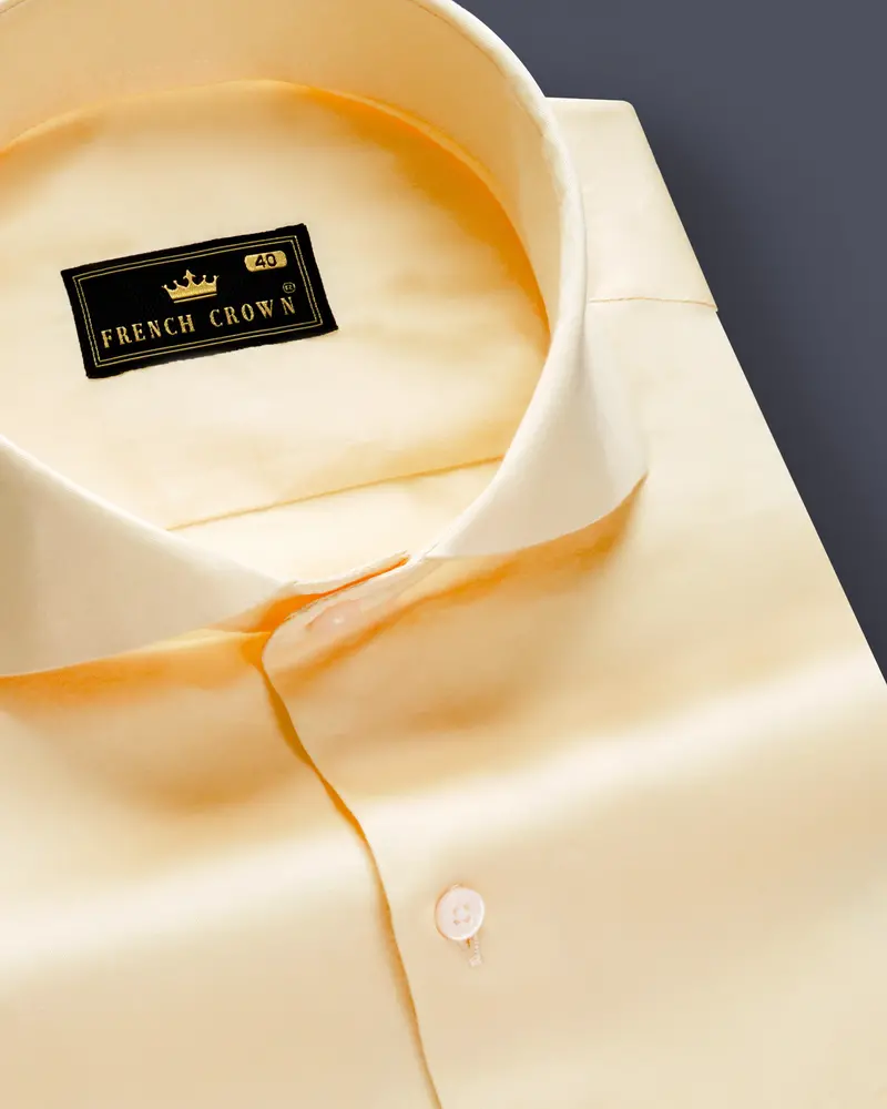 Vanilla-Almond Cream Subtle Sheen Super Soft Premium Cotton Cut Away Collar Dress Shirt 1