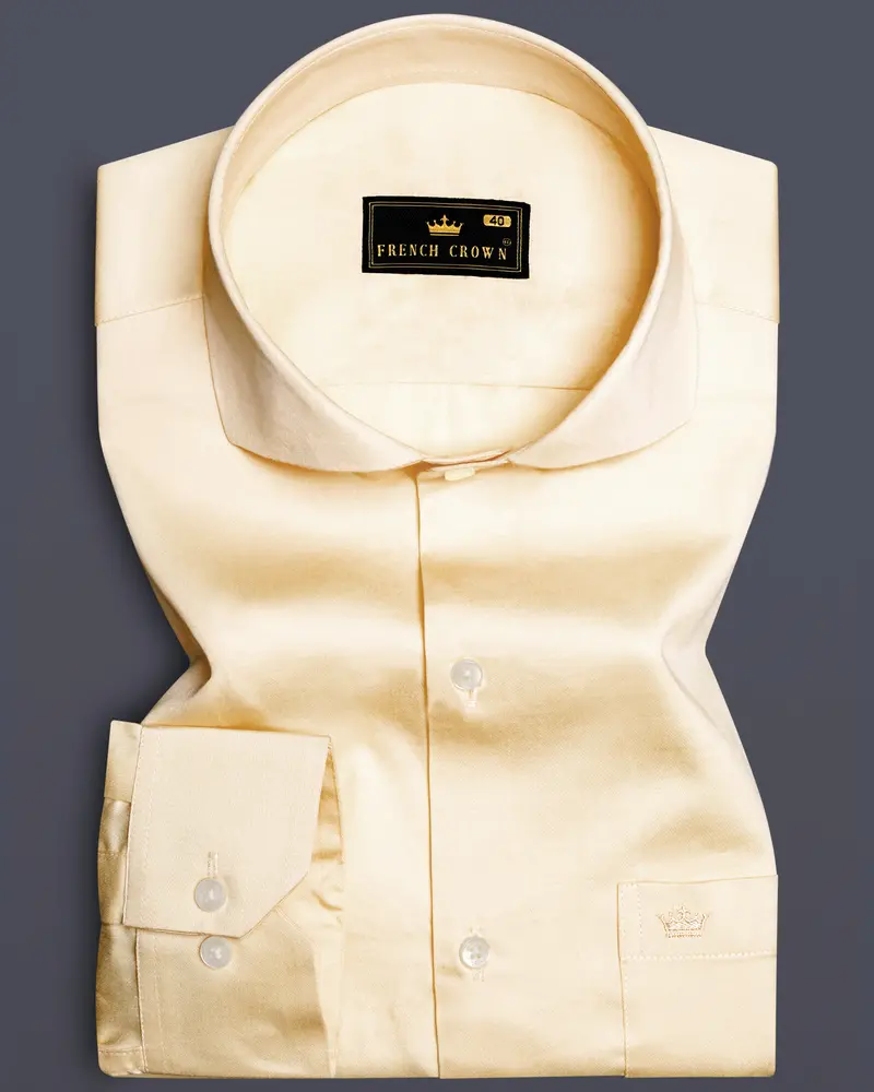 Vanilla-Almond Cream Subtle Sheen Super Soft Premium Cotton Cut Away Collar Dress Shirt 10