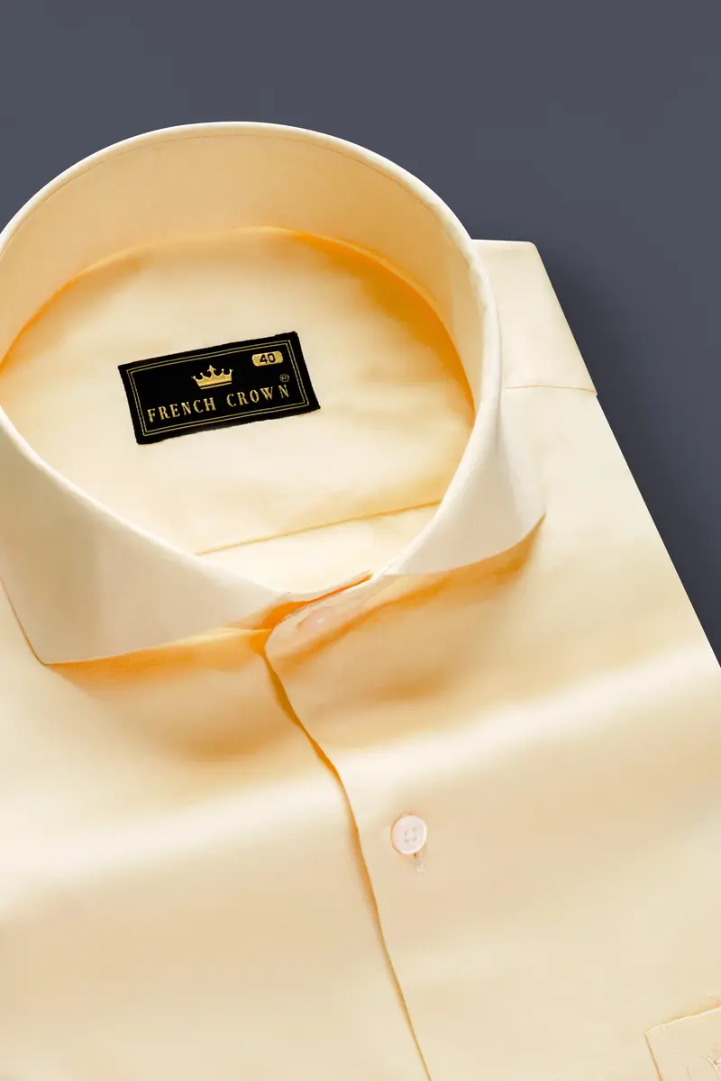 Vanilla-Almond Cream Subtle Sheen Super Soft Premium Cotton Cut Away Collar Dress Shirt 2