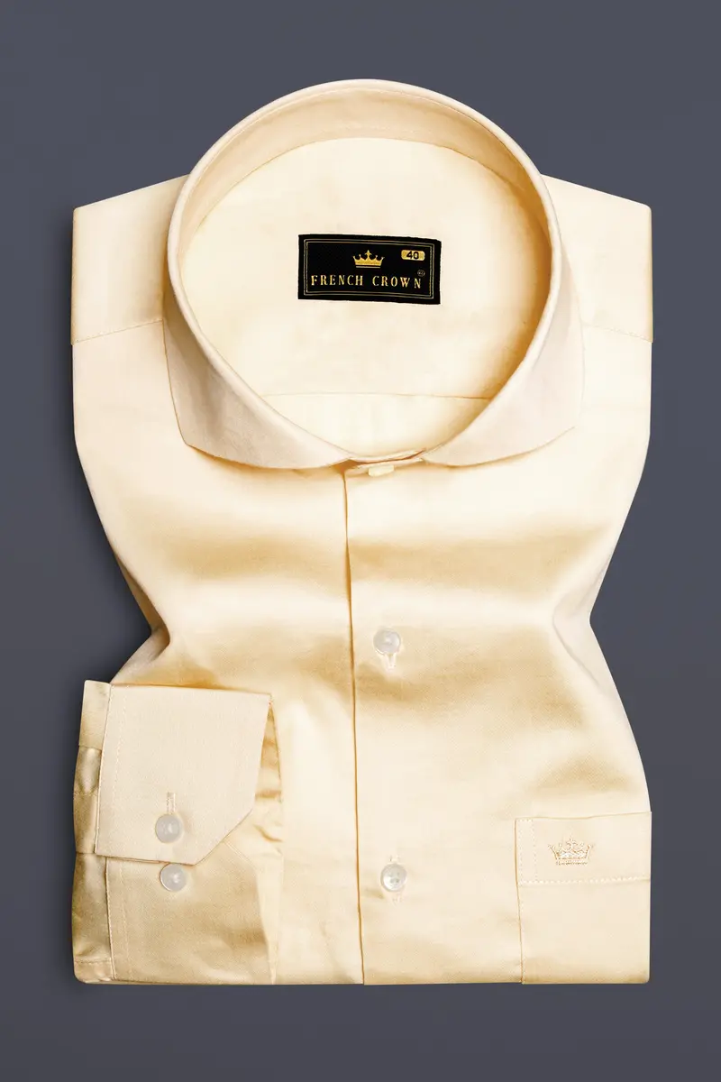 Vanilla-Almond Cream Subtle Sheen Super Soft Premium Cotton Cut Away Collar Dress Shirt 4