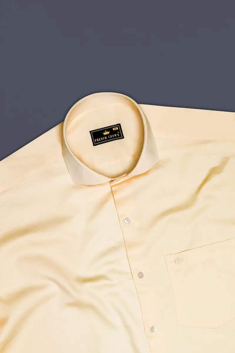 Vanilla-Almond Cream Subtle Sheen Super Soft Premium Cotton Cut Away Collar Dress Shirt 5