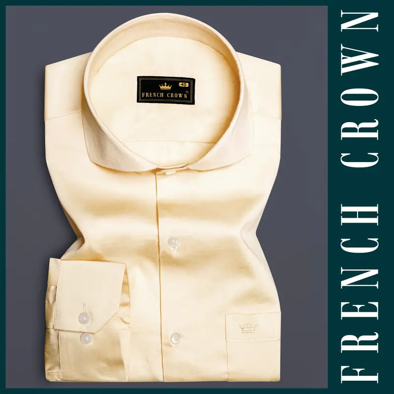 Vanilla-Almond Cream Subtle Sheen Super Soft Premium Cotton Cut Away Collar Dress Shirt 6