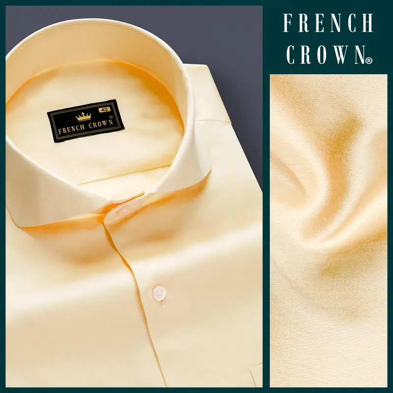 Vanilla-Almond Cream Subtle Sheen Super Soft Premium Cotton Cut Away Collar Dress Shirt 8