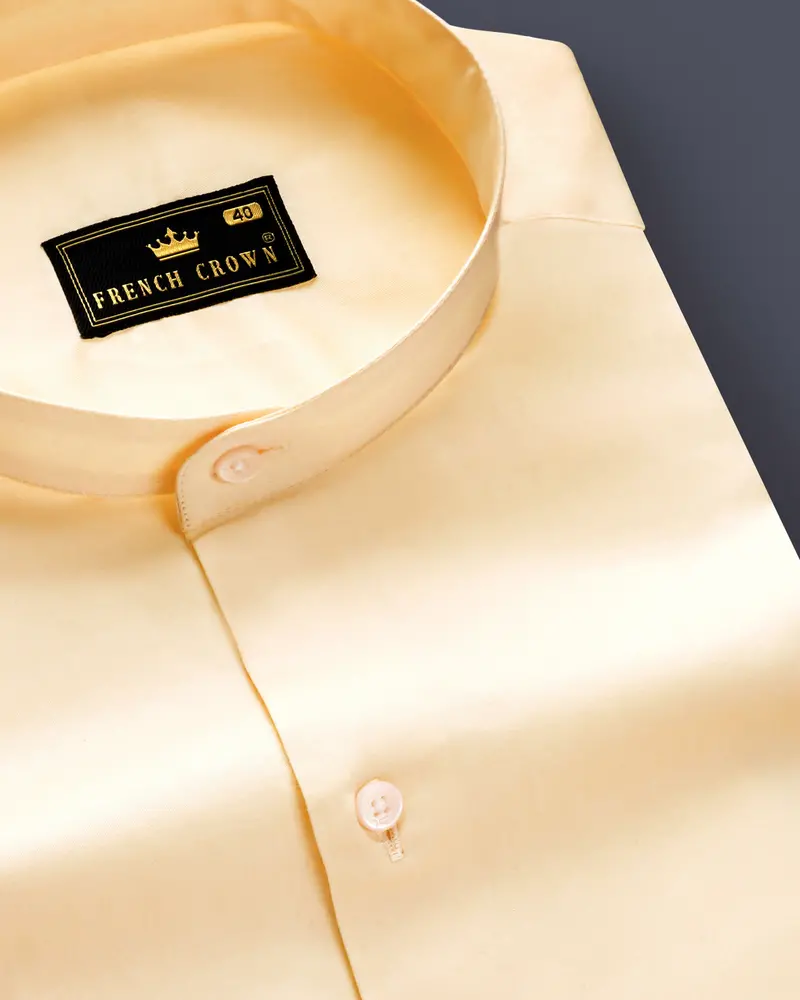 Vanilla-Almond Cream Subtle Sheen Super Soft Premium Cotton Semi Formal Mandarin Collar Shirt 1