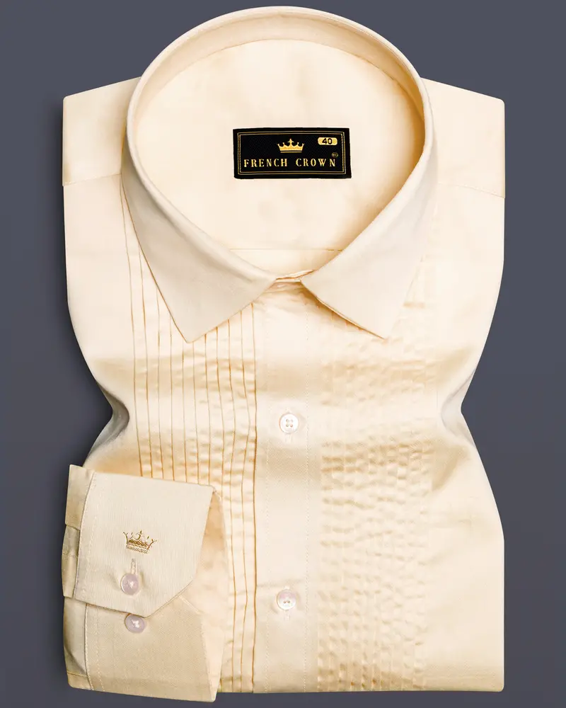 Vanilla-Almond Cream Subtle Sheen Super Soft Premium Cotton Tuxedo Shirt 1