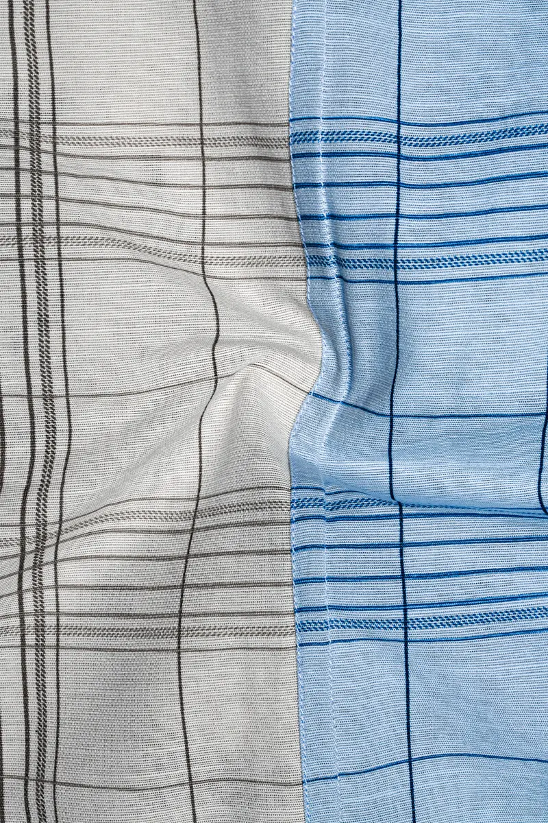 Vanilla Brown And Casper Sky Blue Plaid Luxurious Linen Designer Shirt 3