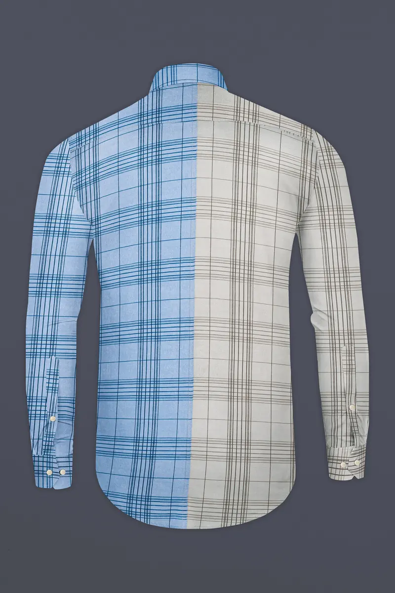 Vanilla Brown And Casper Sky Blue Plaid Luxurious Linen Designer Shirt 7