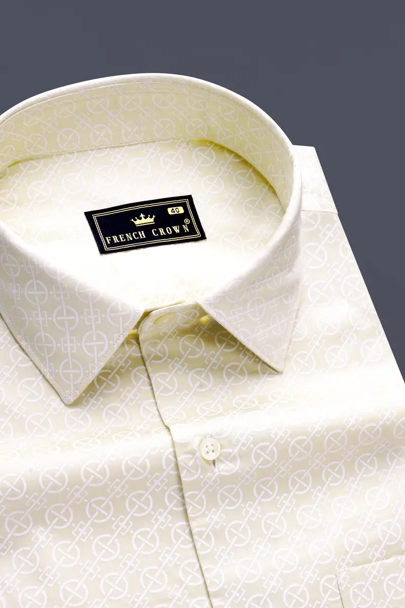 Vanilla Mist-Merino Cream Printed Subtle Sheen Super Soft Premium Cotton Dress Shirt 1