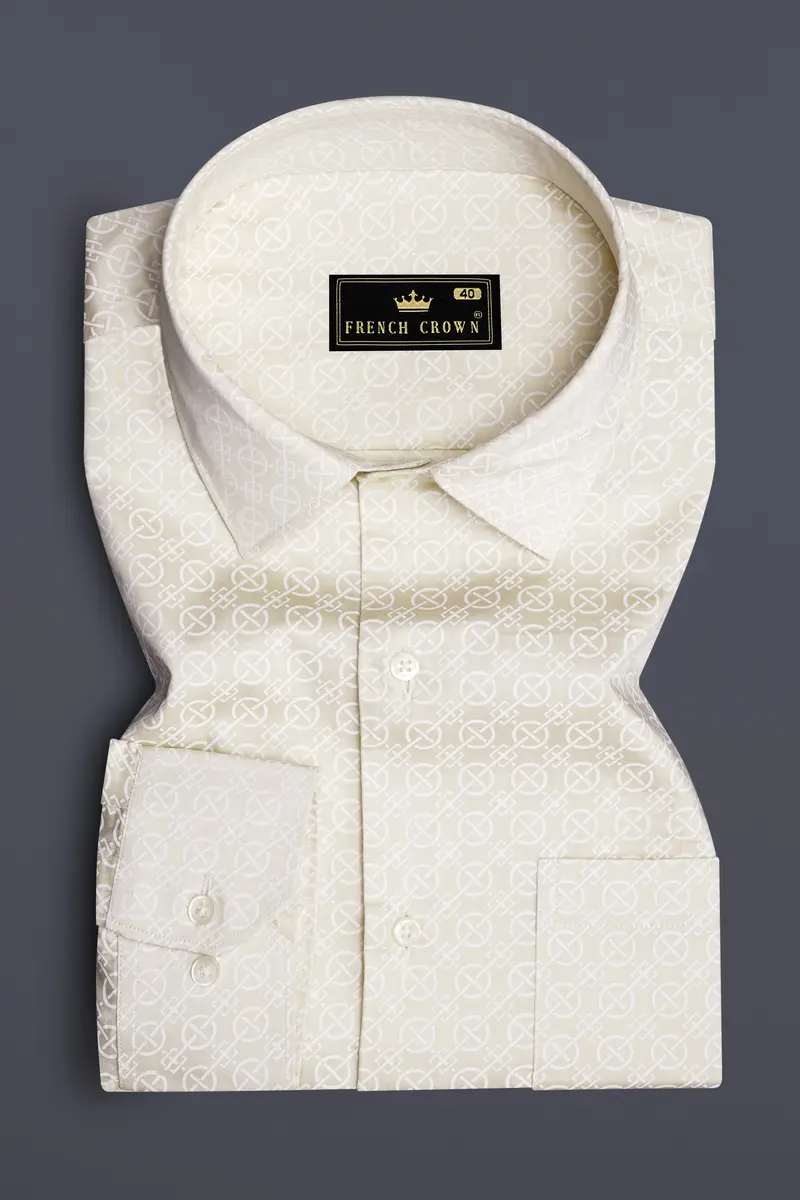 Vanilla Mist-Merino Cream Printed Subtle Sheen Super Soft Premium Cotton Dress Shirt 3