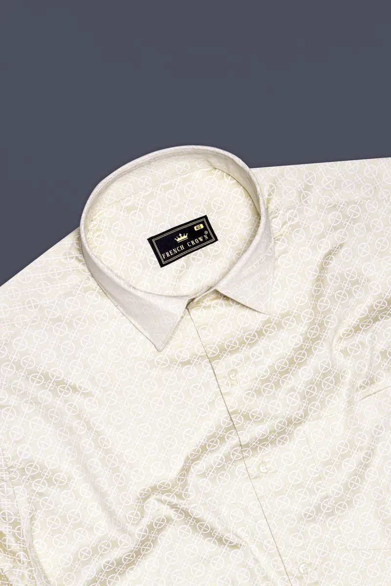 Vanilla Mist-Merino Cream Printed Subtle Sheen Super Soft Premium Cotton Dress Shirt 4