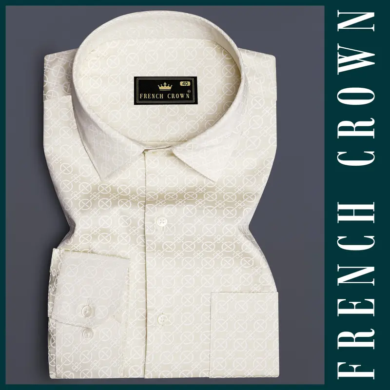 Vanilla Mist-Merino Cream Printed Subtle Sheen Super Soft Premium Cotton Dress Shirt 5