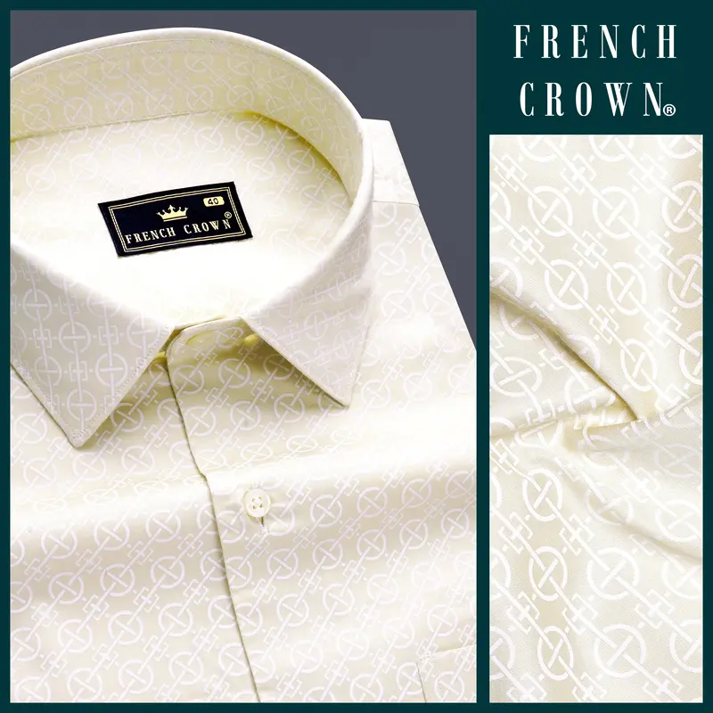 Vanilla Mist-Merino Cream Printed Subtle Sheen Super Soft Premium Cotton Dress Shirt 7