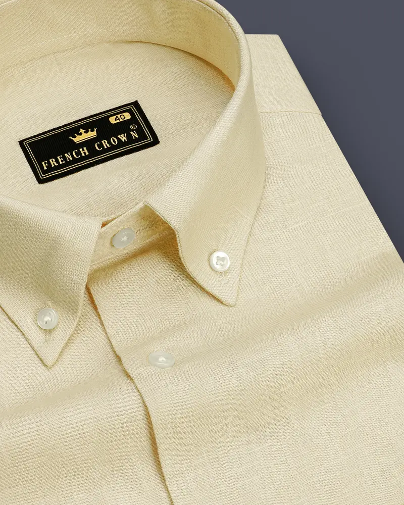 Vanille-Zorba Cream Luxurious Linen Button Down Dress Shirt 1