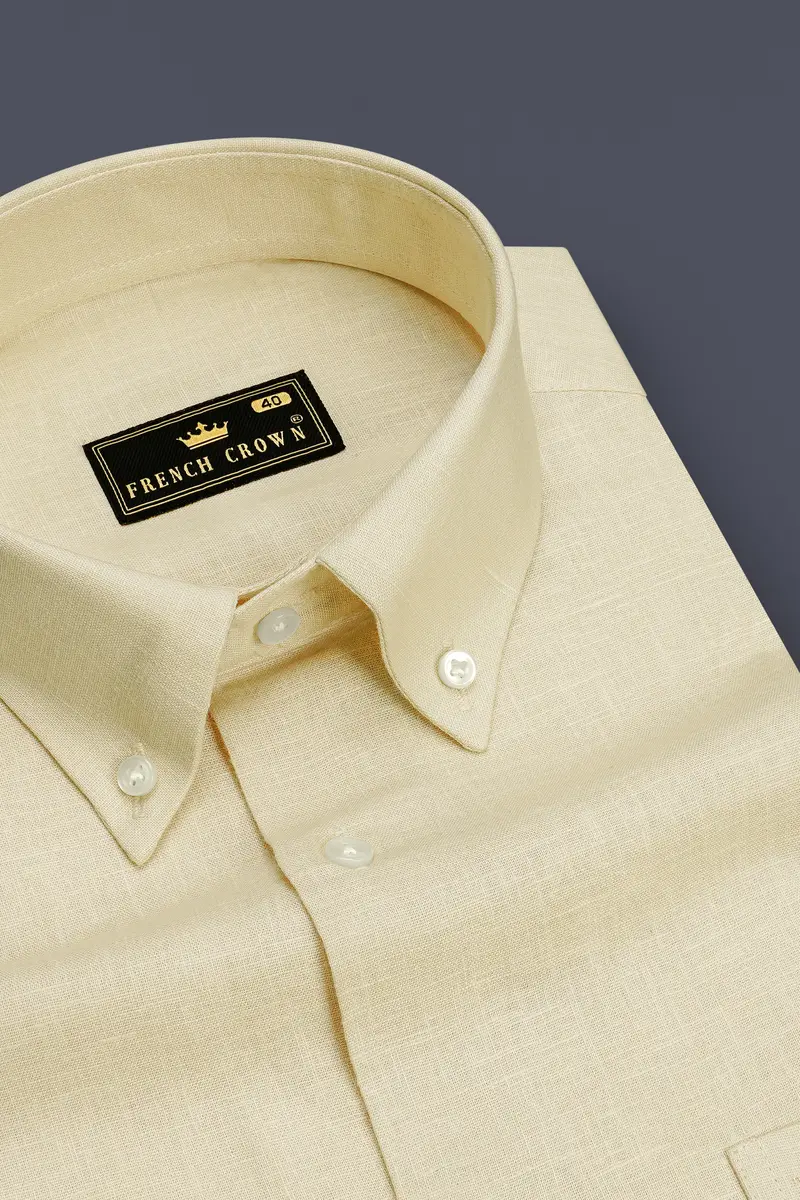 Vanille-Zorba Cream Luxurious Linen Button Down Dress Shirt 2