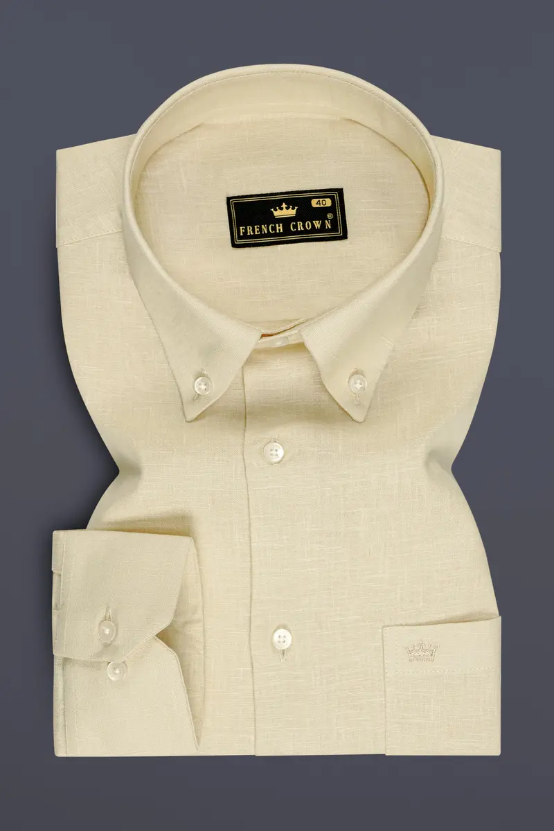 Vanille-Zorba Cream Luxurious Linen Button Down Dress Shirt 4