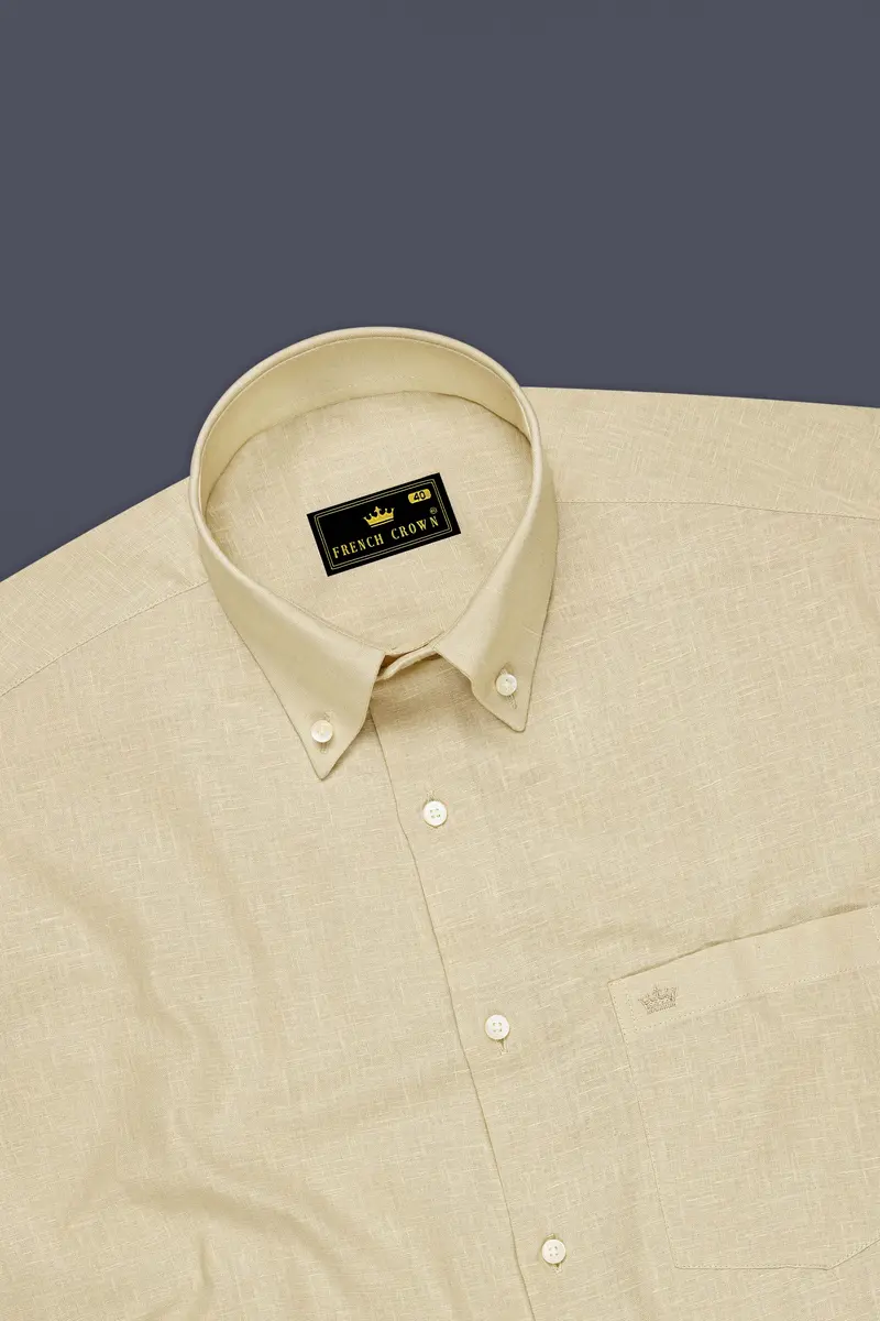 Vanille-Zorba Cream Luxurious Linen Button Down Dress Shirt 5