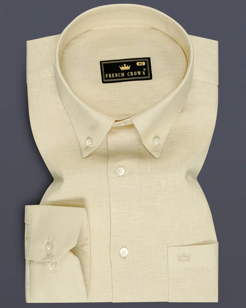 Vanille-Zorba Cream Luxurious Linen Button Down Dress Shirt 6