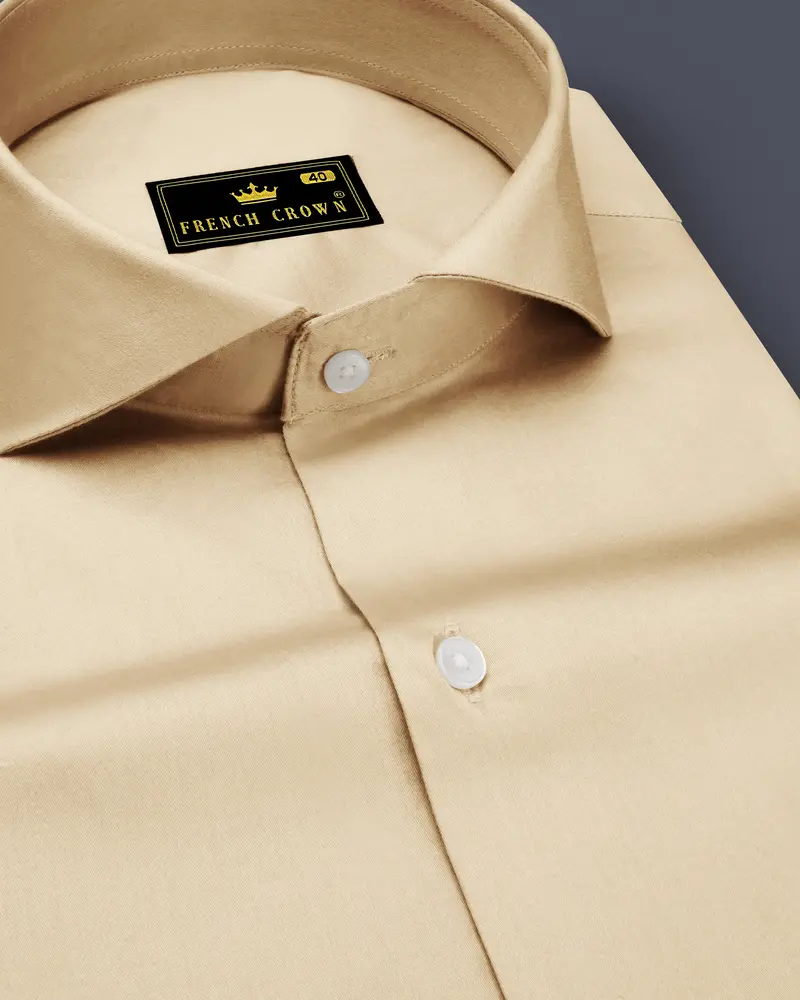 Vanoro-Almond Cream Subtle Sheen Super Soft Premium Cotton Cut Away Collar Dress Shirt 1