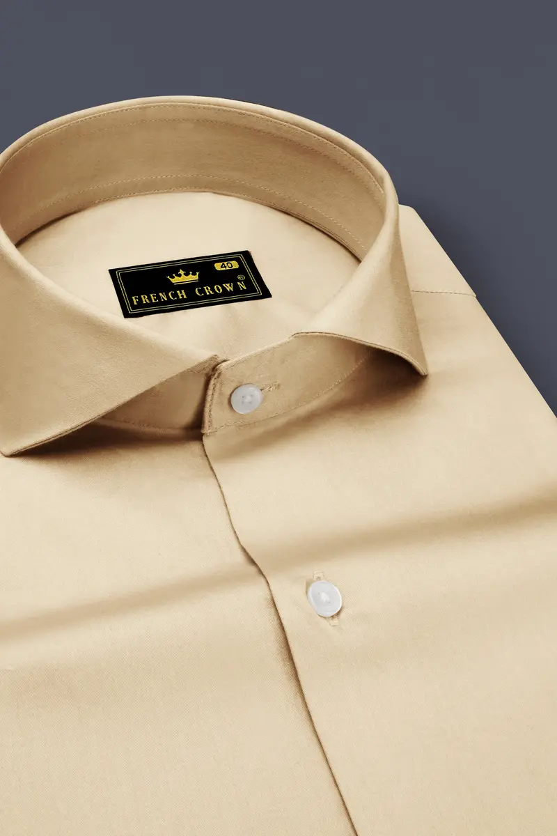 Vanoro-Almond Cream Subtle Sheen Super Soft Premium Cotton Cut Away Collar Dress Shirt 2