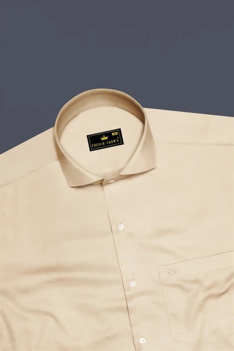 Vanoro-Almond Cream Subtle Sheen Super Soft Premium Cotton Cut Away Collar Dress Shirt 5