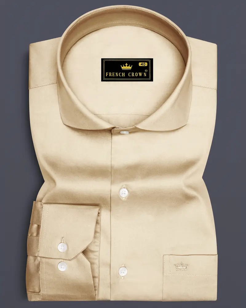 Vanoro-Almond Cream Subtle Sheen Super Soft Premium Cotton Cut Away Collar Dress Shirt 6