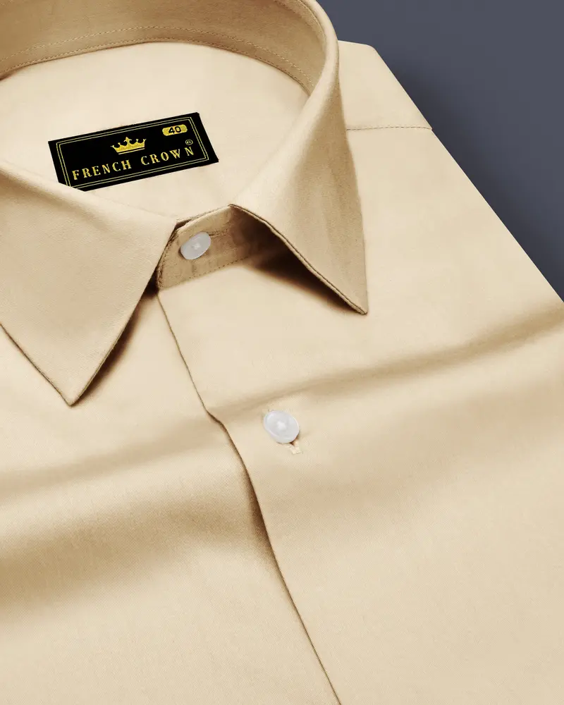 Vanoro-Almond Cream Subtle Sheen Super Soft Premium Cotton Dress Shirt 1