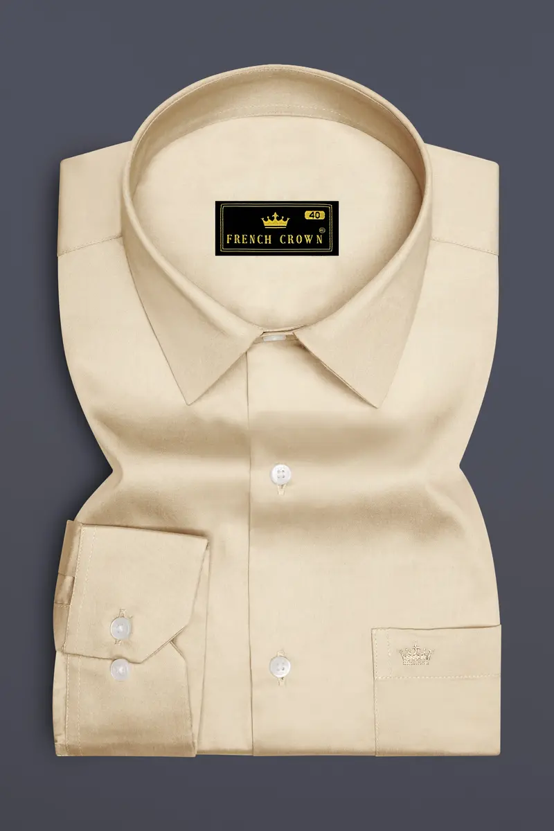 Vanoro-Almond Cream Subtle Sheen Super Soft Premium Cotton Dress Shirt 4