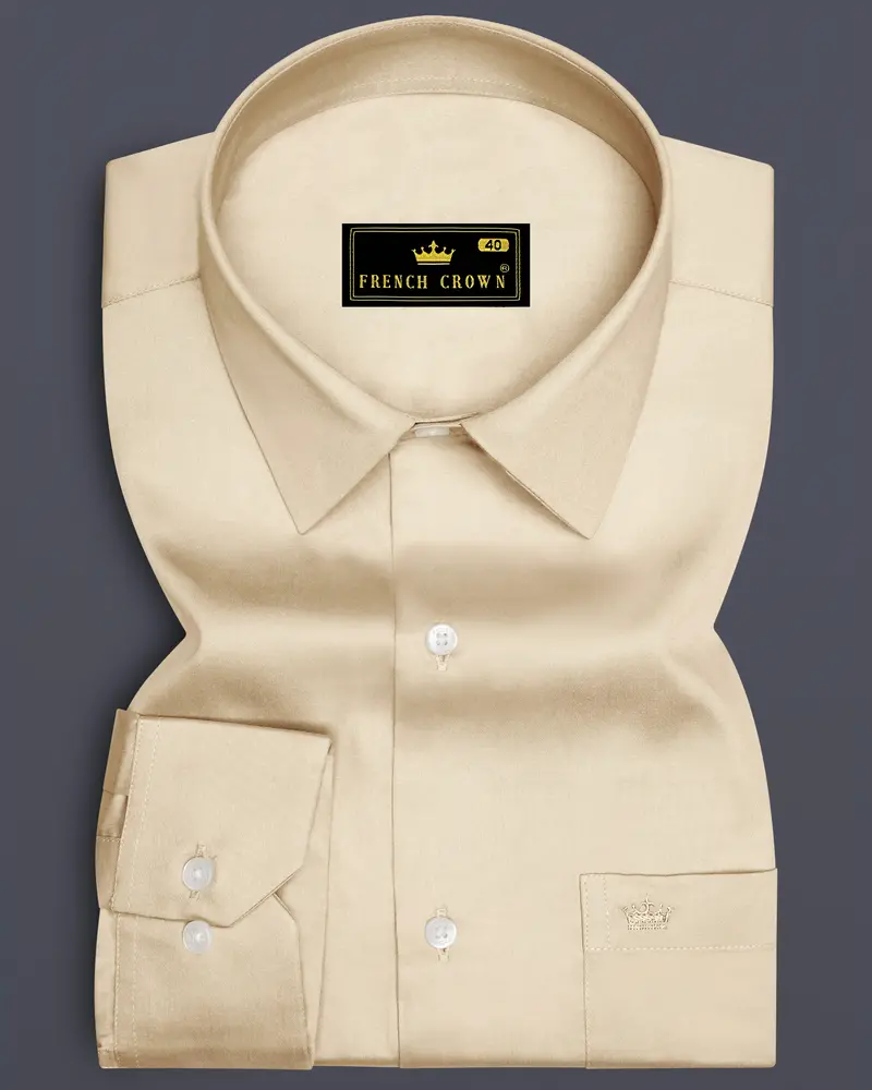 Vanoro-Almond Cream Subtle Sheen Super Soft Premium Cotton Dress Shirt 6