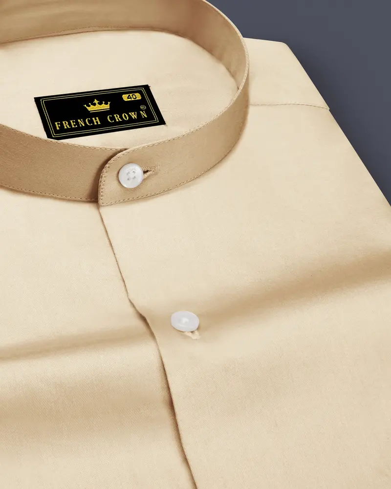 Vanoro-Almond Cream Subtle Sheen Super Soft Premium Cotton Mandarin Shirt 1