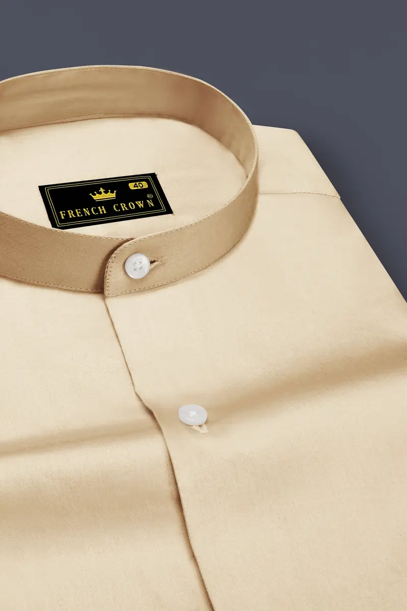 Vanoro-Almond Cream Subtle Sheen Super Soft Premium Cotton Mandarin Shirt 2