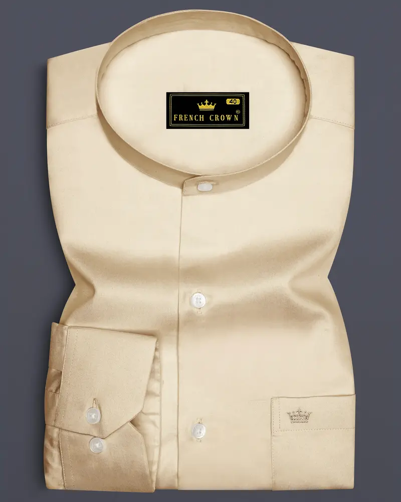 Vanoro-Almond Cream Subtle Sheen Super Soft Premium Cotton Mandarin Shirt 6