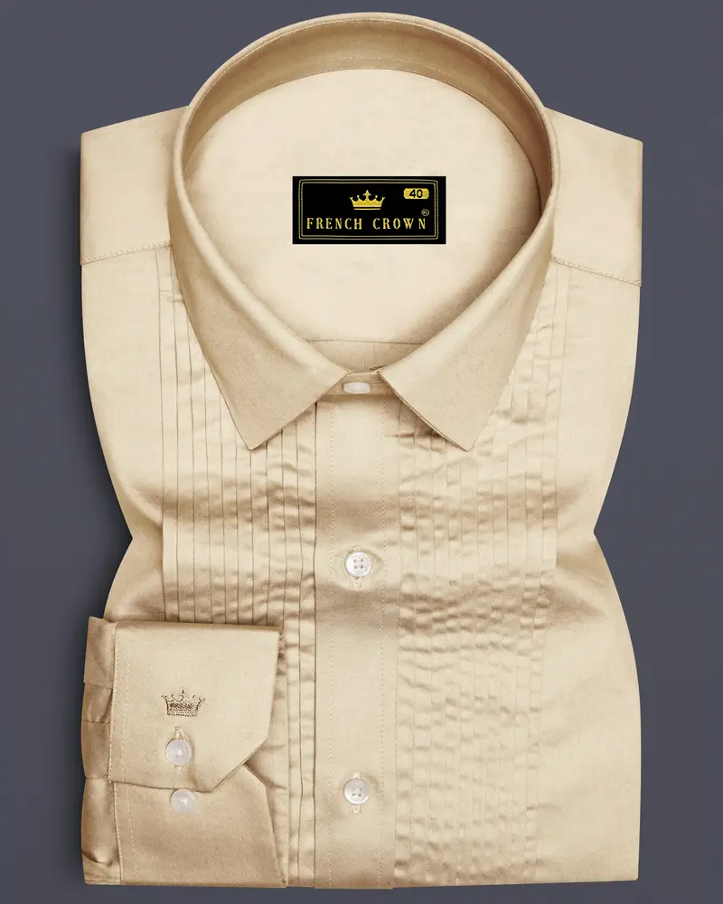 Vanoro-Almond Cream Subtle Sheen Super Soft Premium Cotton Tuxedo Shirt 1