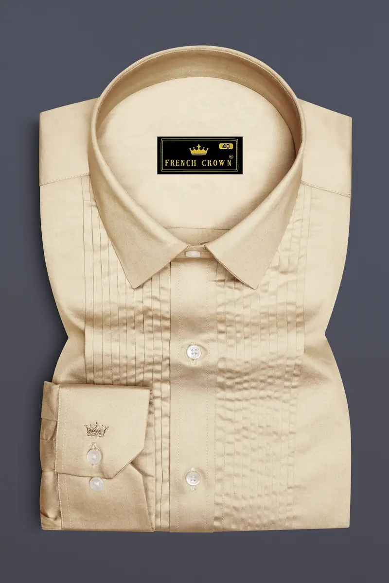 Vanoro-Almond Cream Subtle Sheen Super Soft Premium Cotton Tuxedo Shirt 2