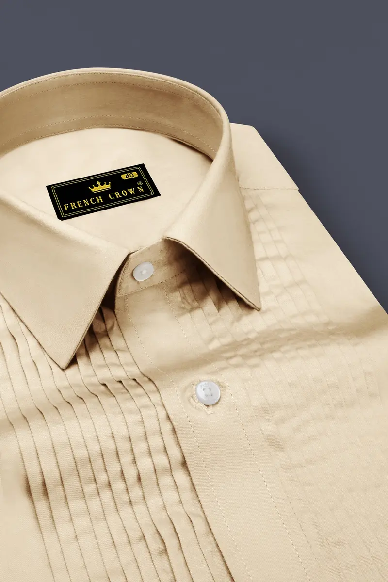 Vanoro-Almond Cream Subtle Sheen Super Soft Premium Cotton Tuxedo Shirt 4