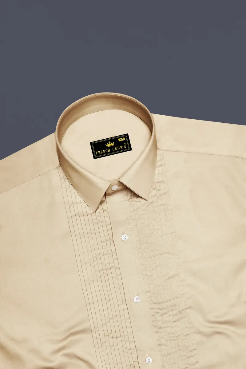 Vanoro-Almond Cream Subtle Sheen Super Soft Premium Cotton Tuxedo Shirt 5