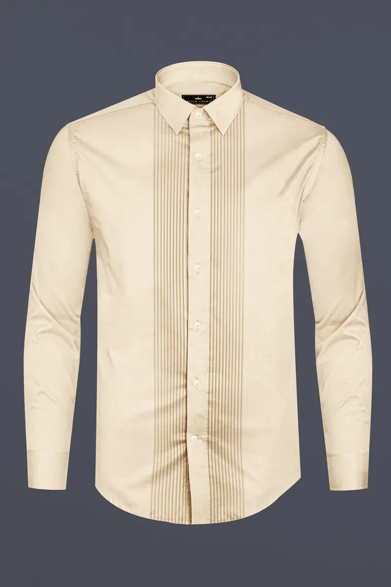 Vanoro-Almond Cream Subtle Sheen Super Soft Premium Cotton Tuxedo Shirt 6