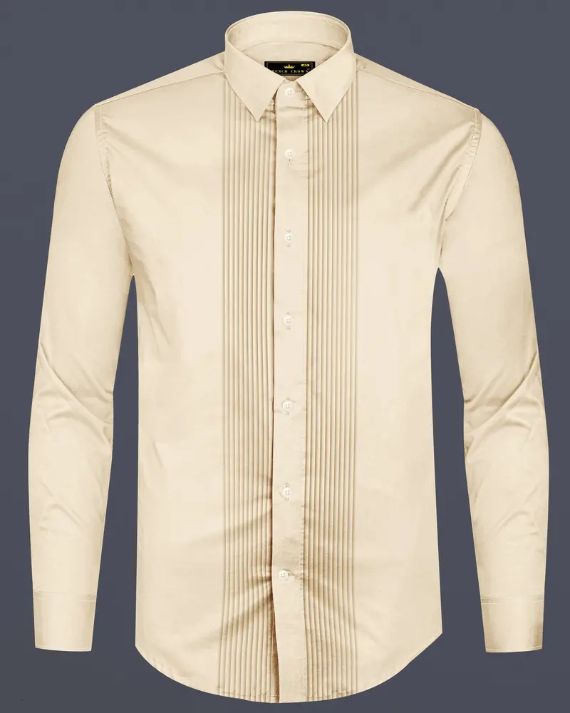 Vanoro-Almond Cream Subtle Sheen Super Soft Premium Cotton Tuxedo Shirt 8