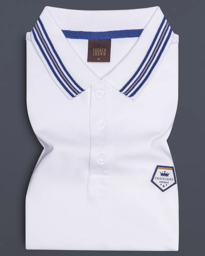 Velairn-Bright White Premium Cotton Pique Polo 1