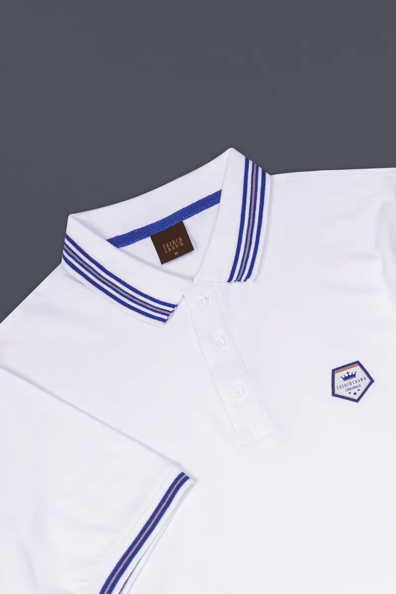 Velairn-Bright White Premium Cotton Pique Polo 5