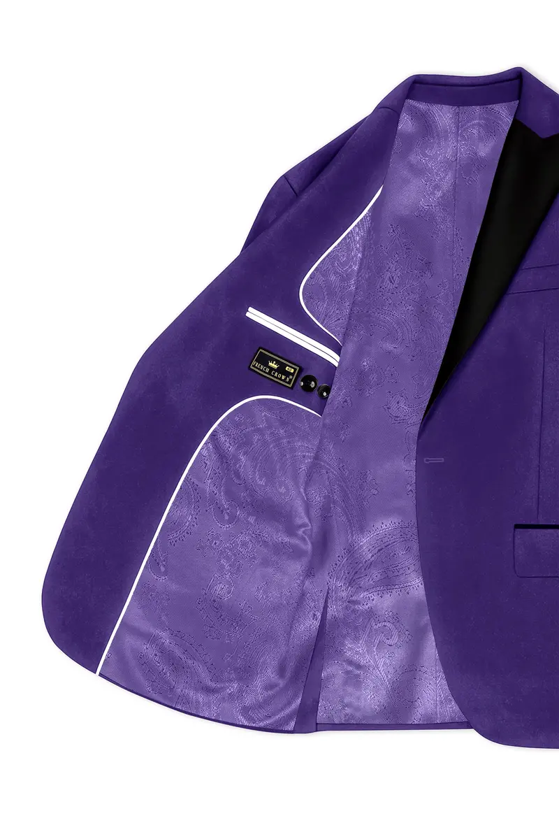Velaris-Jacarta Purple Velvet Peak Lapel Tuxedo Blazer 5