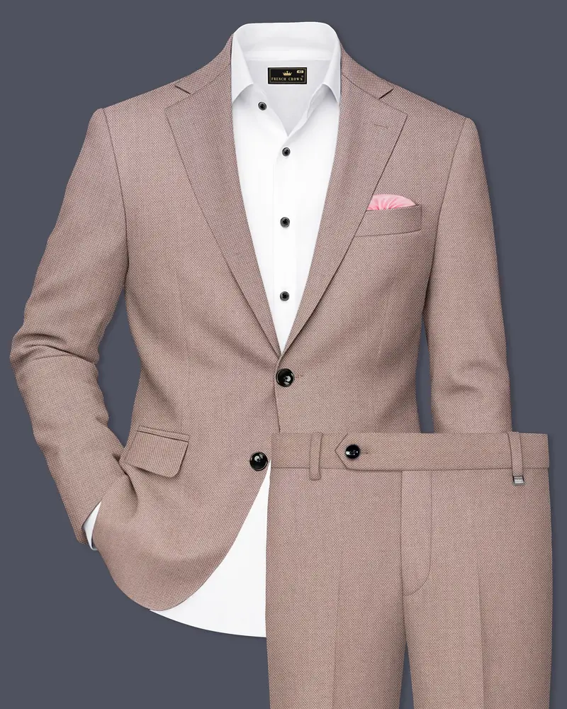 Velbrun-Zorba Brown Textured Wool Rich Single Breasted Suit 1