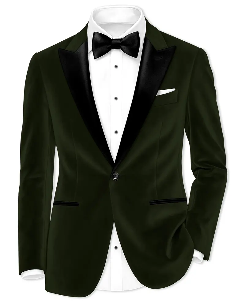 Velcadia-Acadia Green Velvet Peak Lapel Tuxedo Blazer 1