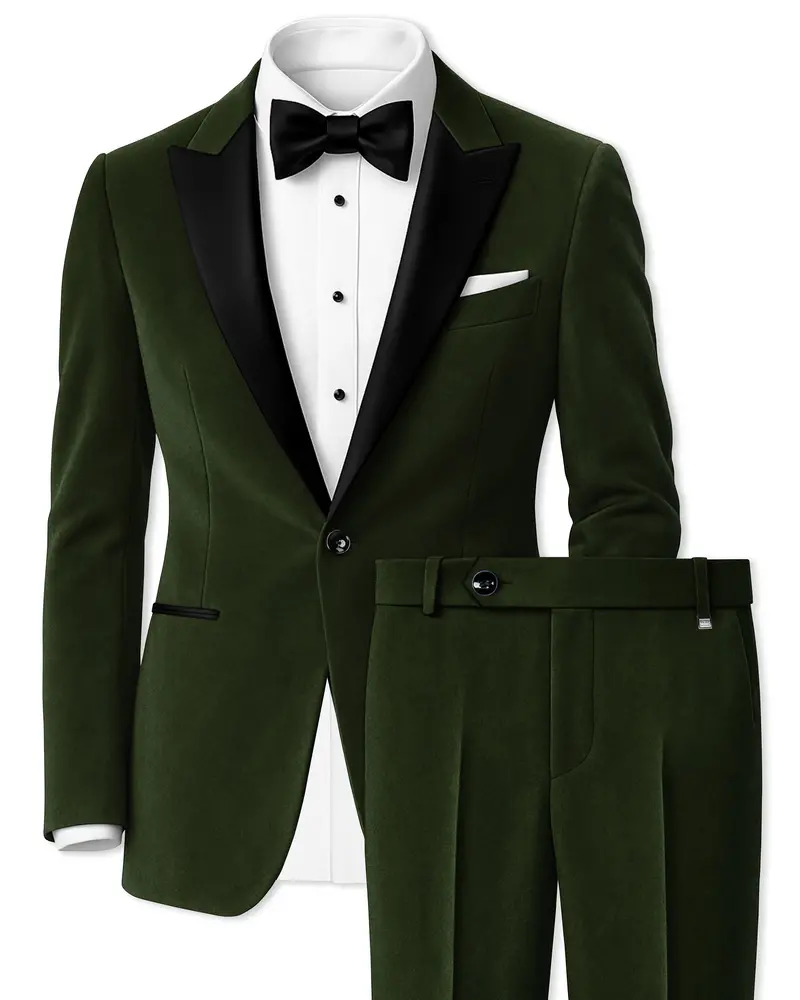 Velcadia-Acadia Green Velvet Peak Lapel Tuxedo Suit 1