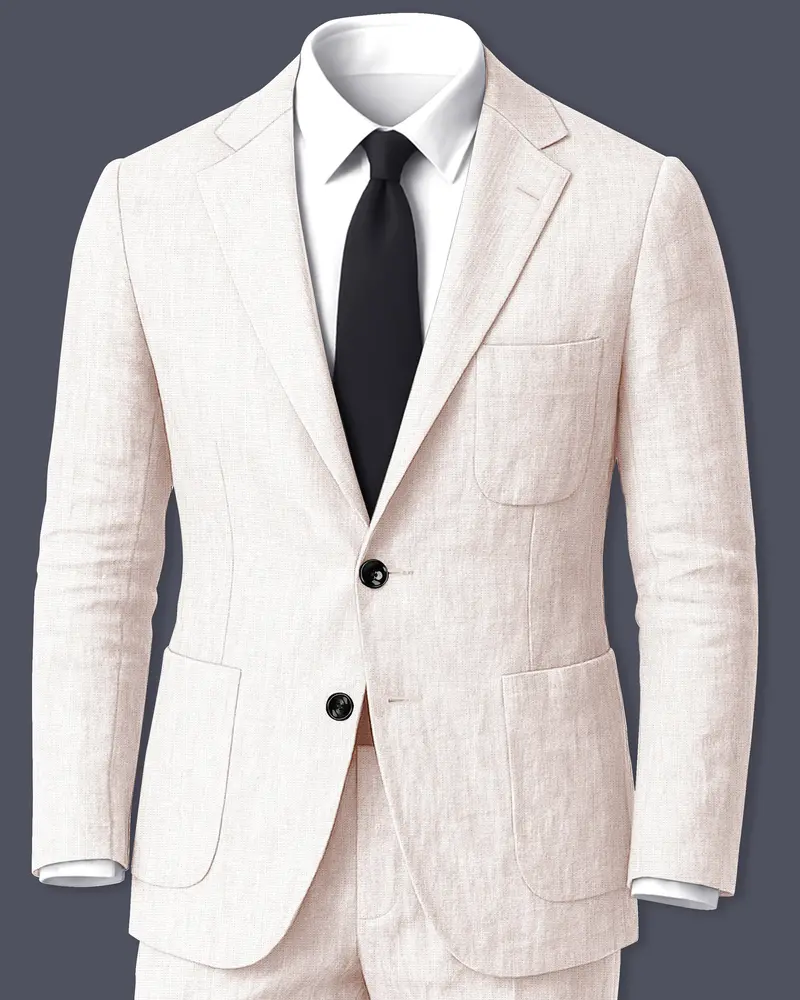 Velcrea-Vista Cream Luxurious Linen Single Breasted Sports Suit 1