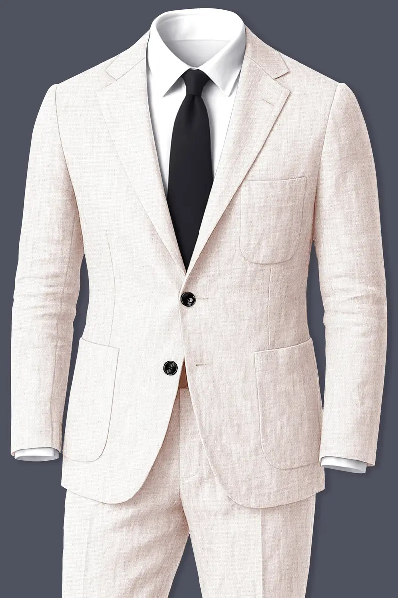 Velcrea-Vista Cream Luxurious Linen Single Breasted Sports Suit 2