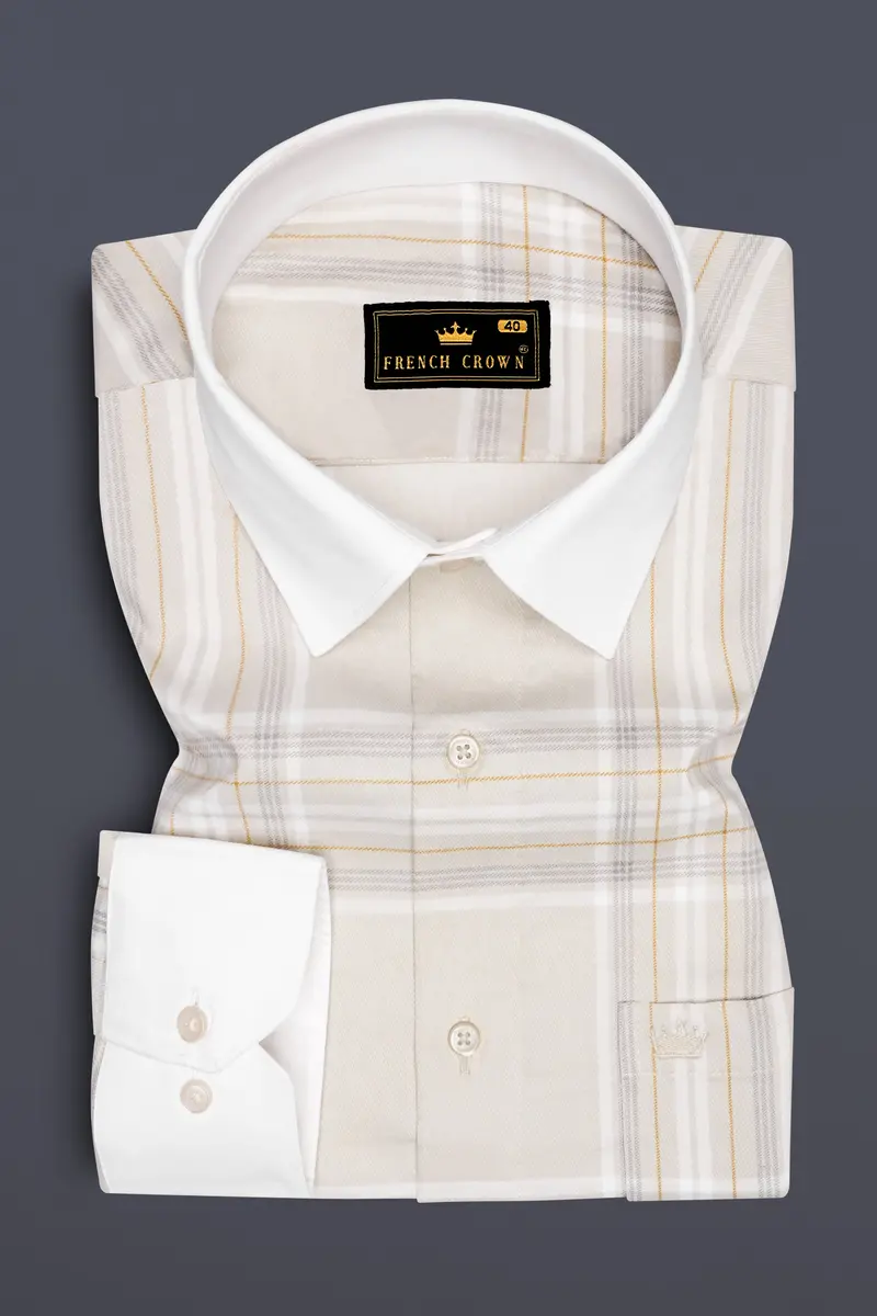 Velcrest-Mercury Cream Plaid Twill Premium Cotton Semi Dress Shirt 2