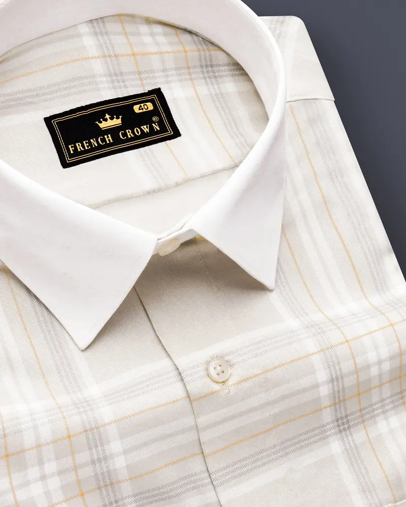 Velcrest-Mercury Cream Plaid Twill Premium Cotton Semi Dress Shirt 4