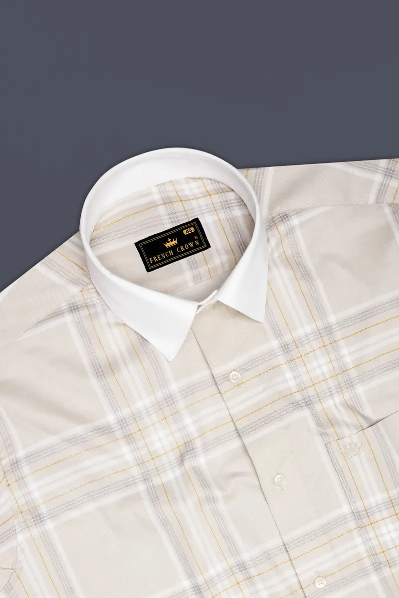 Velcrest-Mercury Cream Plaid Twill Premium Cotton Semi Dress Shirt 5