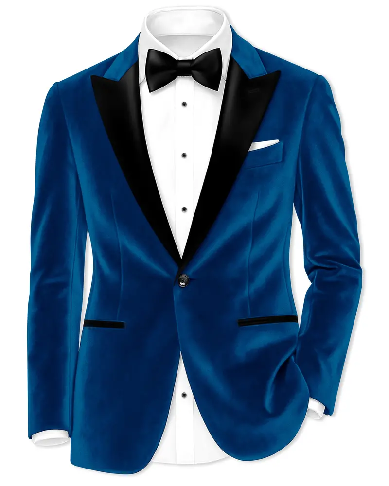 Velcrest-Prussian Blue Velvet Peak Lapel Tuxedo Blazer 1